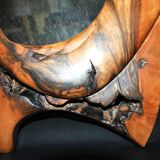 Vintage oval mirror in solid olive wood - Modernist design 1960-1970