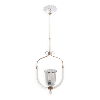 Suspension Vintage en Laiton et Verre de Murano par Barovier & Toso, Italie