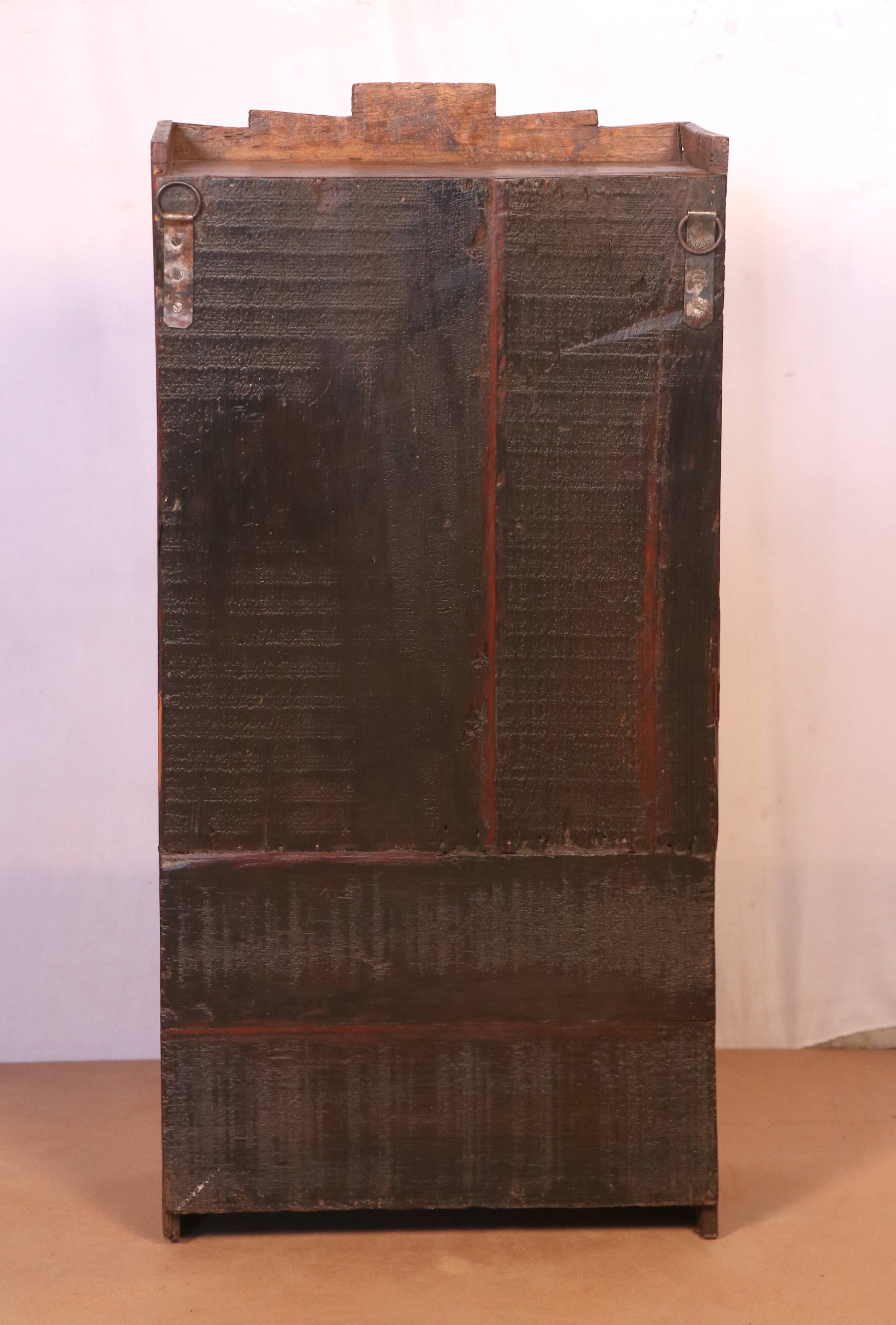 old Art Deco wall display case in original green teak