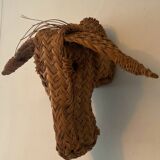 Vintage donkey head in raffia and wicker