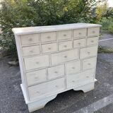 Commode en pin patiné blanc multi tiroirs