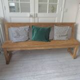 Church bench, end of bed in pitch pine with light oak waxed finish.
