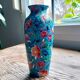 Longwy enamel vase – 24 cm high – decorative floral glazed earthenware