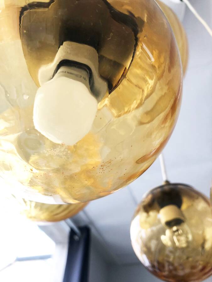 Vintage smoked glass pendant light, Parscot circa 1970.