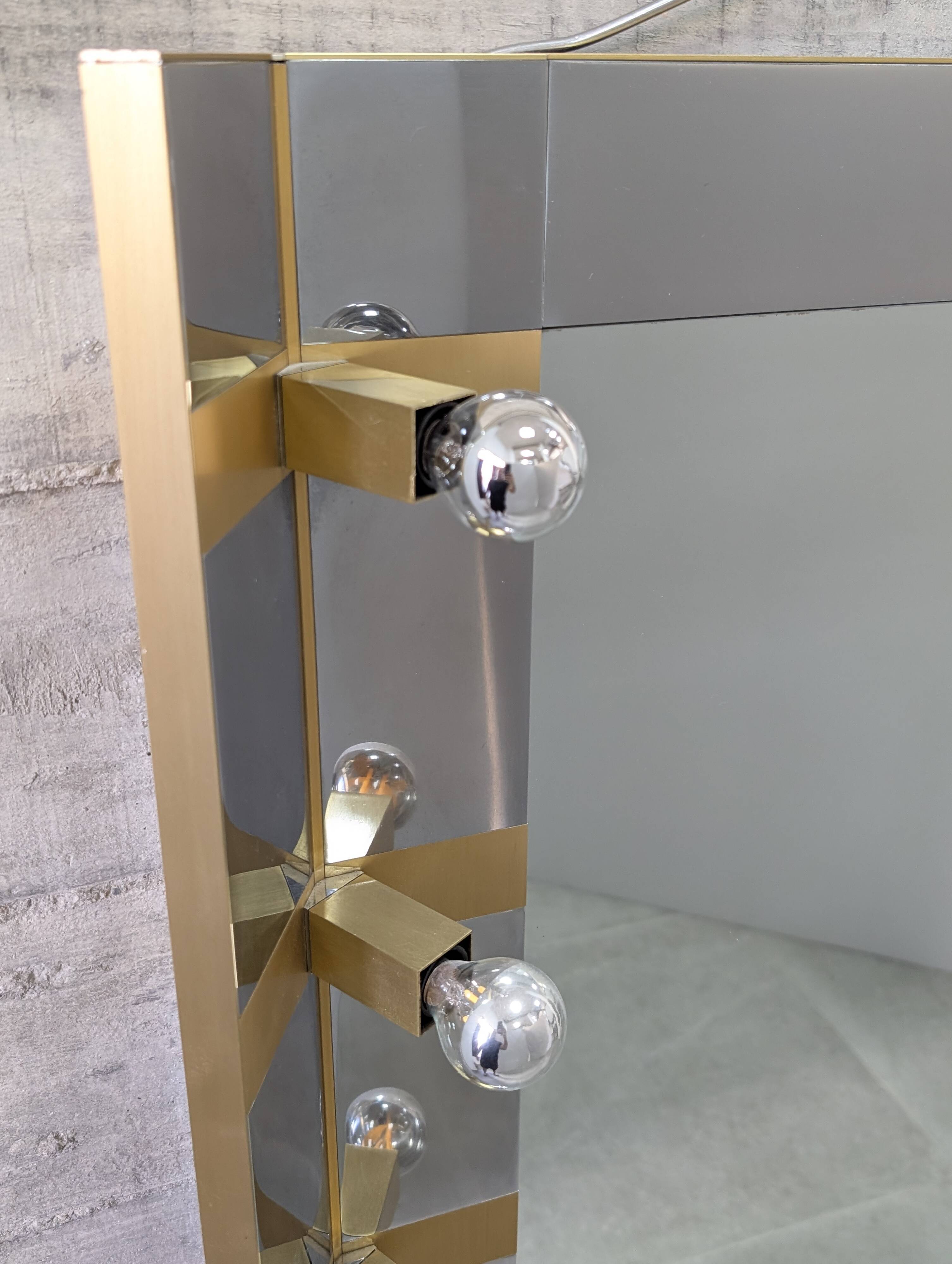 Illuminated dressing room mirror by Gaetano Sciolari in chrome and brass, Italy, 1970s