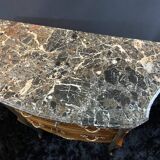 Small Louis XV style half-moon commode with marquetry and bronze decoration