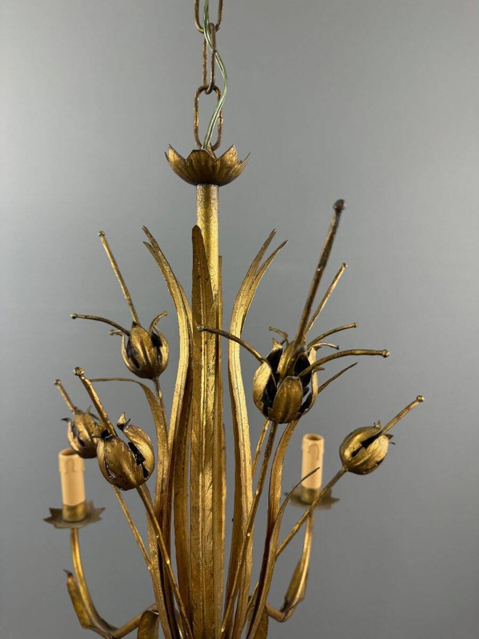 Lustre en métal doré, Italie, vers 1950