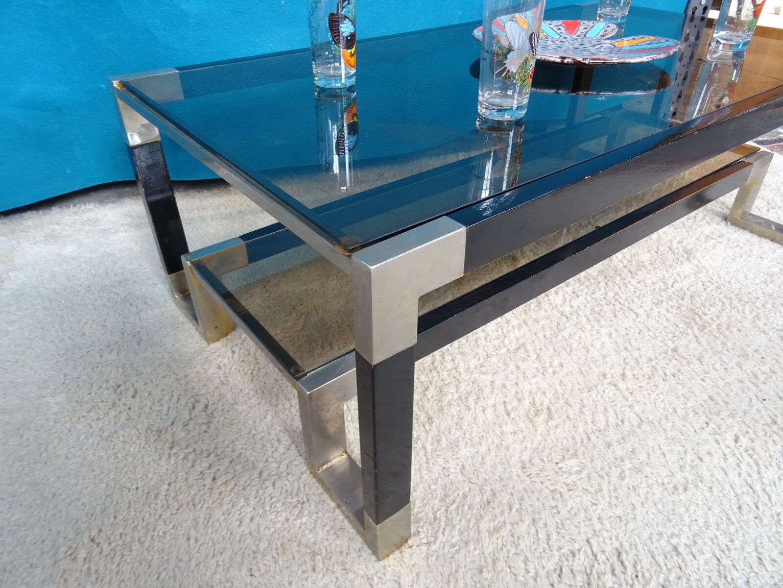Coffee table metal smoked glasses