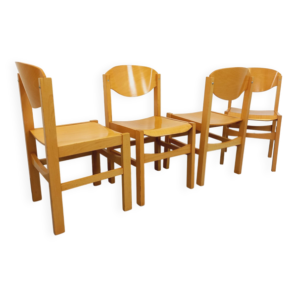 Suite de 4 chaises minimalistes vintage en bois de hêtre des années 80