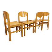Suite de 4 chaises minimalistes vintage en bois de hêtre des années 80