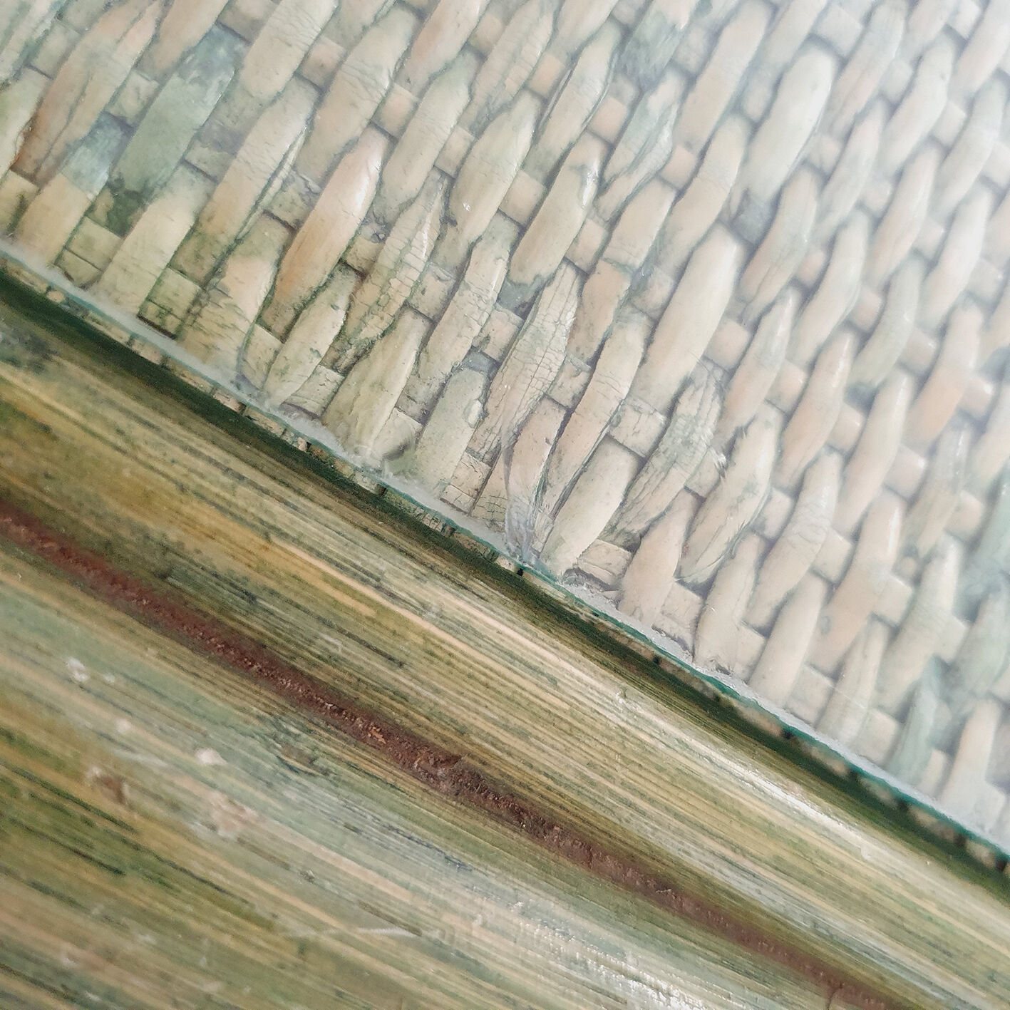 Vintage desk in bamboo and rattan, tinted green