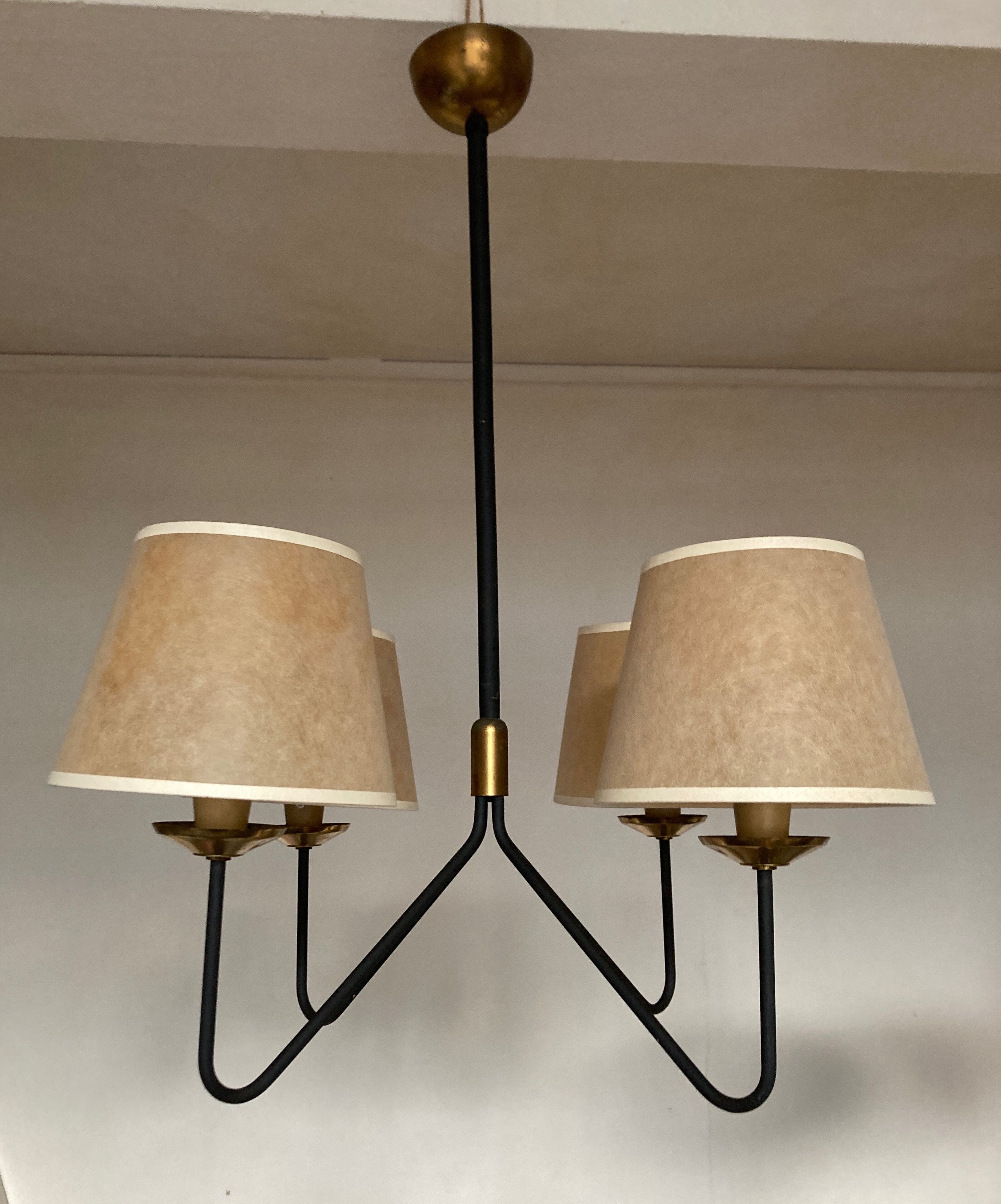 Modernist pendant lamp 1950 in the taste of Jean Royère tube and brass