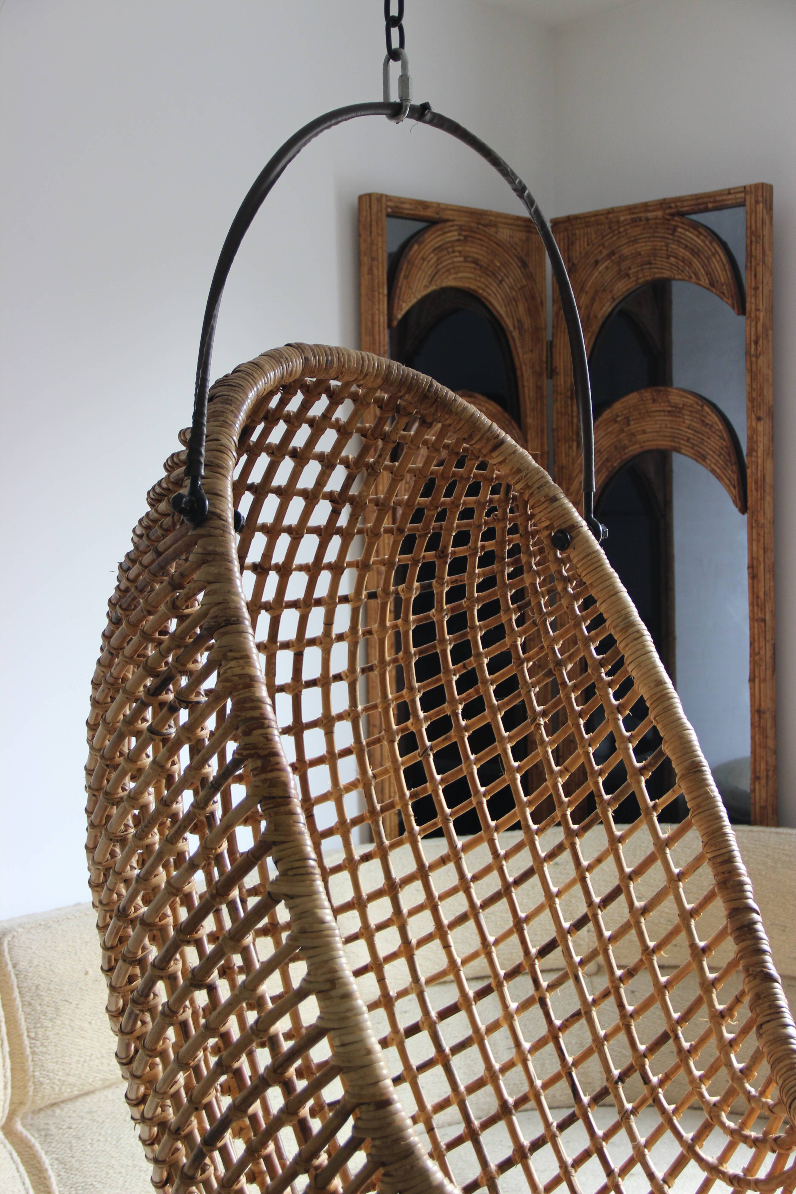 Suspended rattan chair, France, 1970