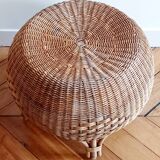 Wicker and rattan ball pouf. 70s/80s
