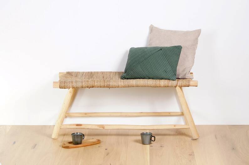 Moroccan handcrafted bench in wood and cord 100x40x40cm