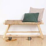 Moroccan handcrafted bench in wood and cord 100x40x40cm