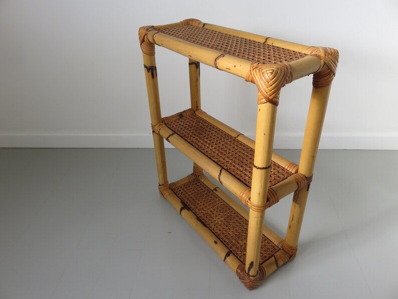 Rattan canning shelf, bamboo 60s 70s
