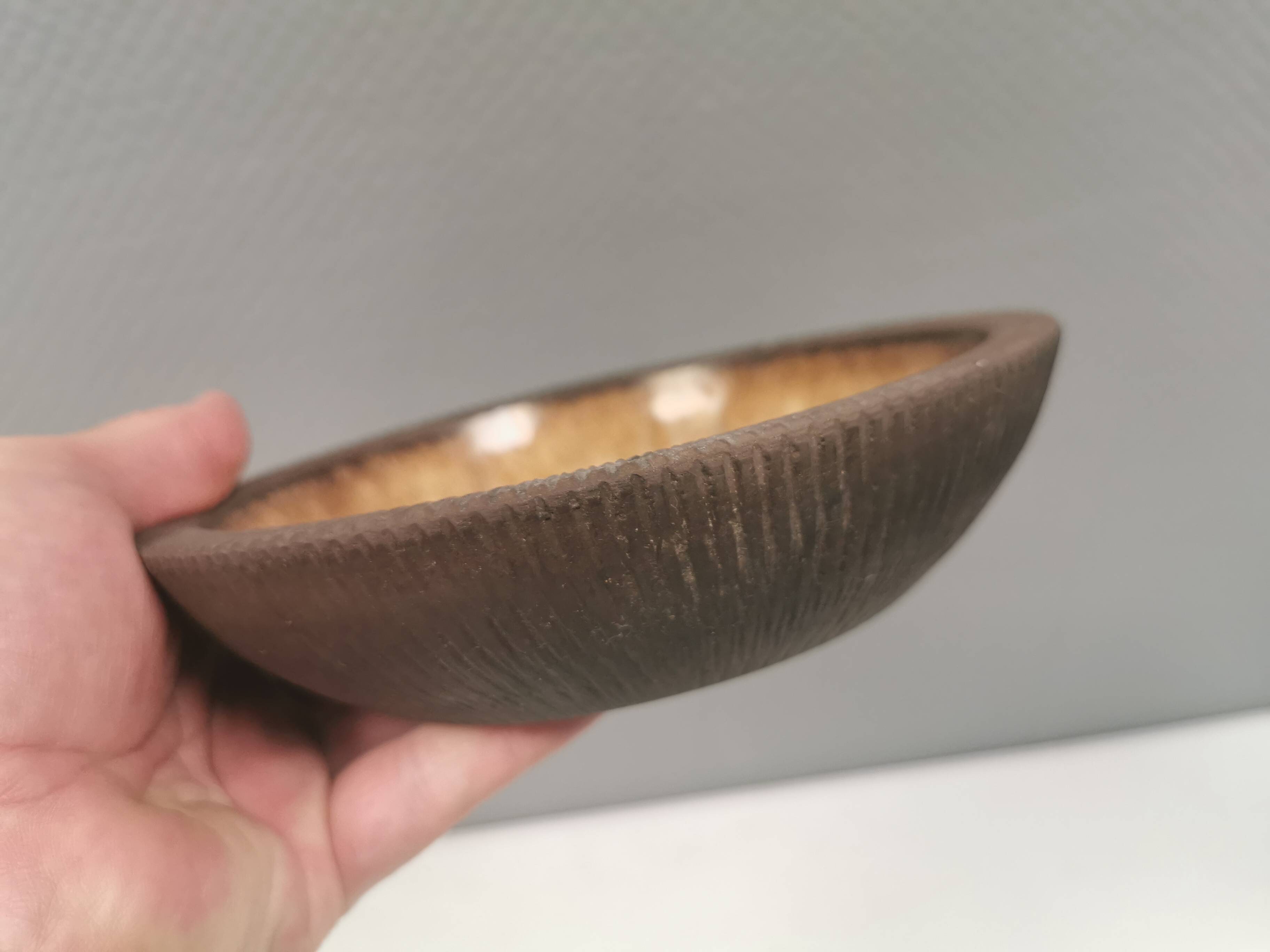 Delicious partially glazed ceramic dish 1970-80s