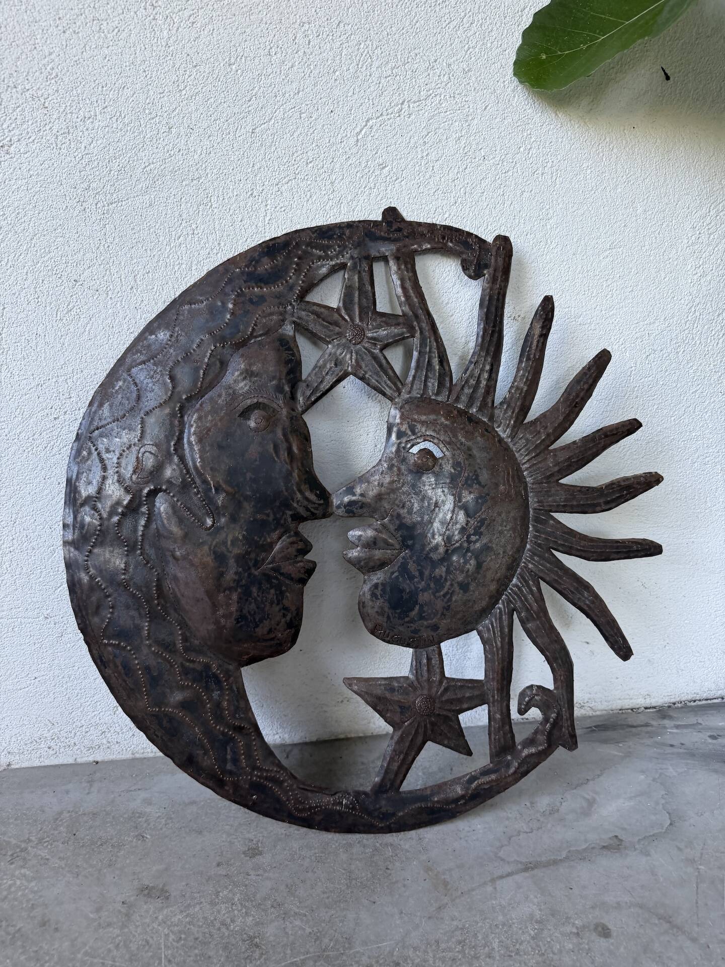 Brutalist metal wall sculpture "sun-moon"