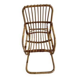 Fauteuil bascule rotin 1960