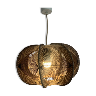 Vintage 1960s Scandinavian pendant light, wire and wood - 30 x 21 cm