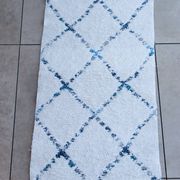 Tapis artisanal en coton recyclé - Réversible - Bleu et ecru