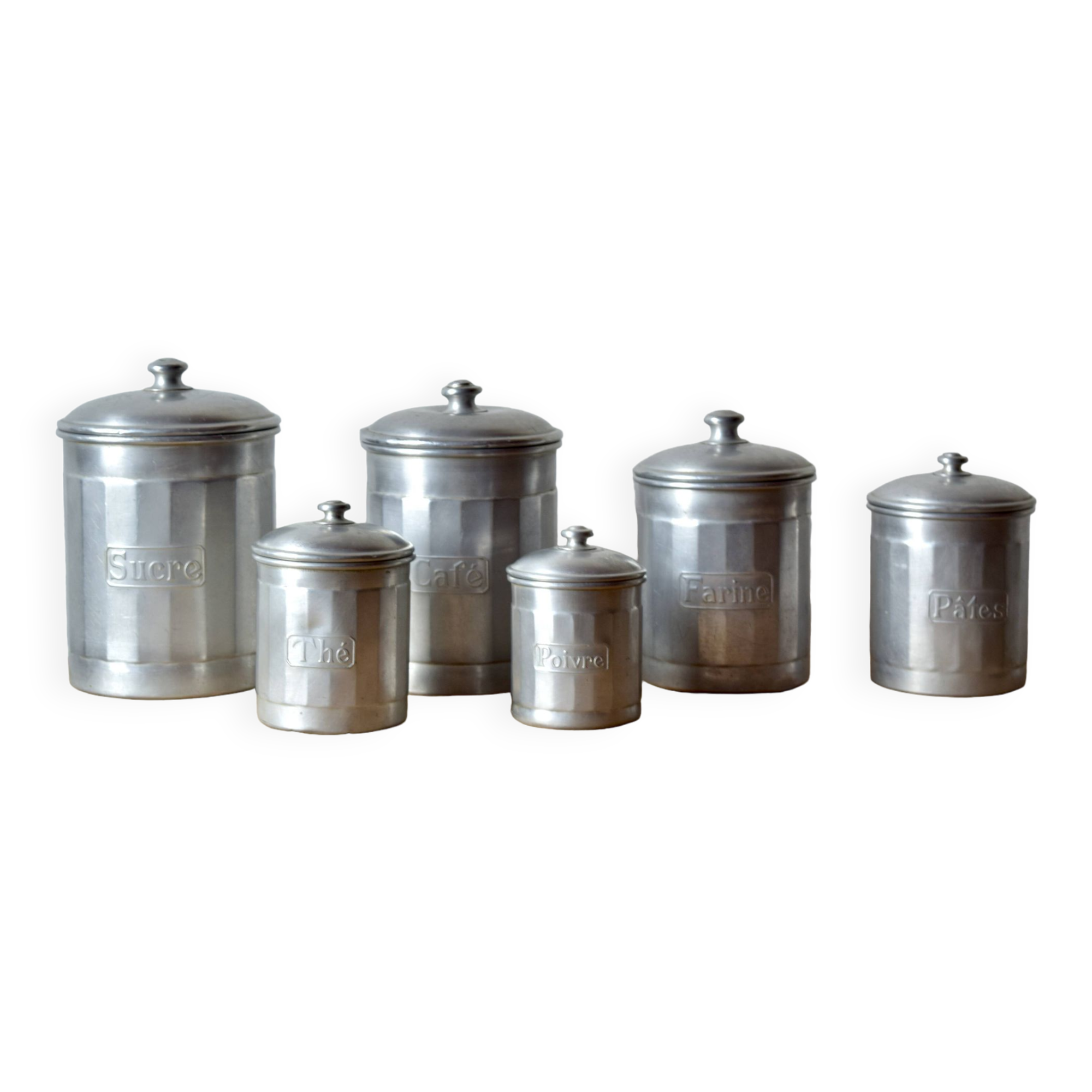 Series of Six vintage aluminum spice jars - Storage jars - 1940.