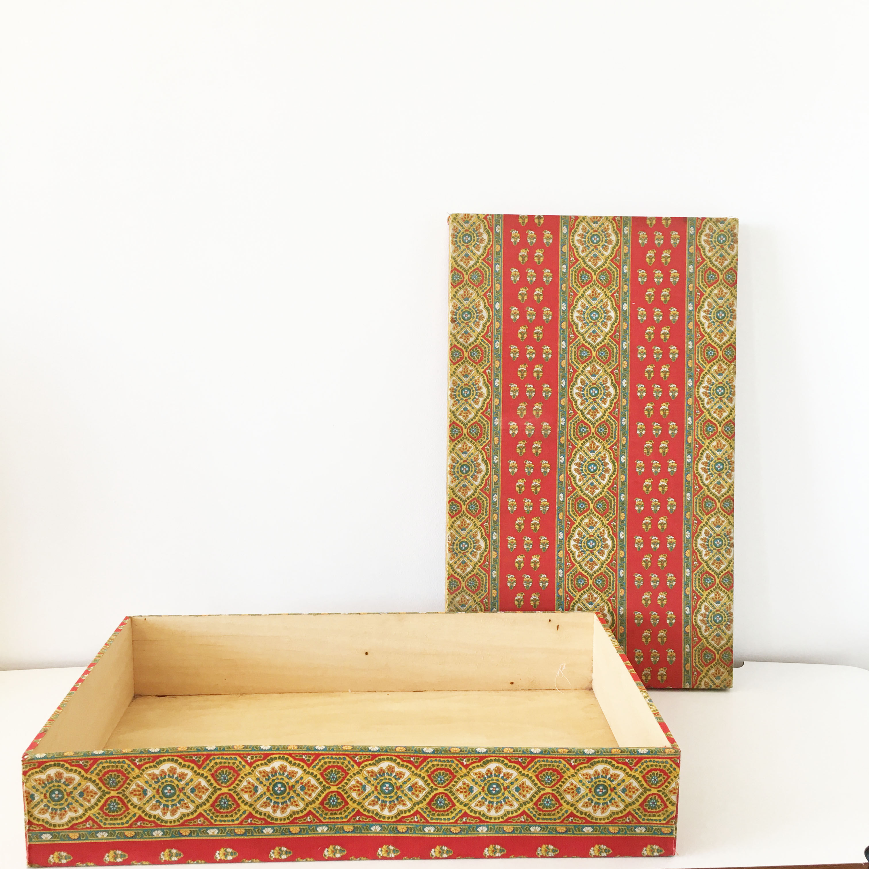 Old wooden box and fabrics