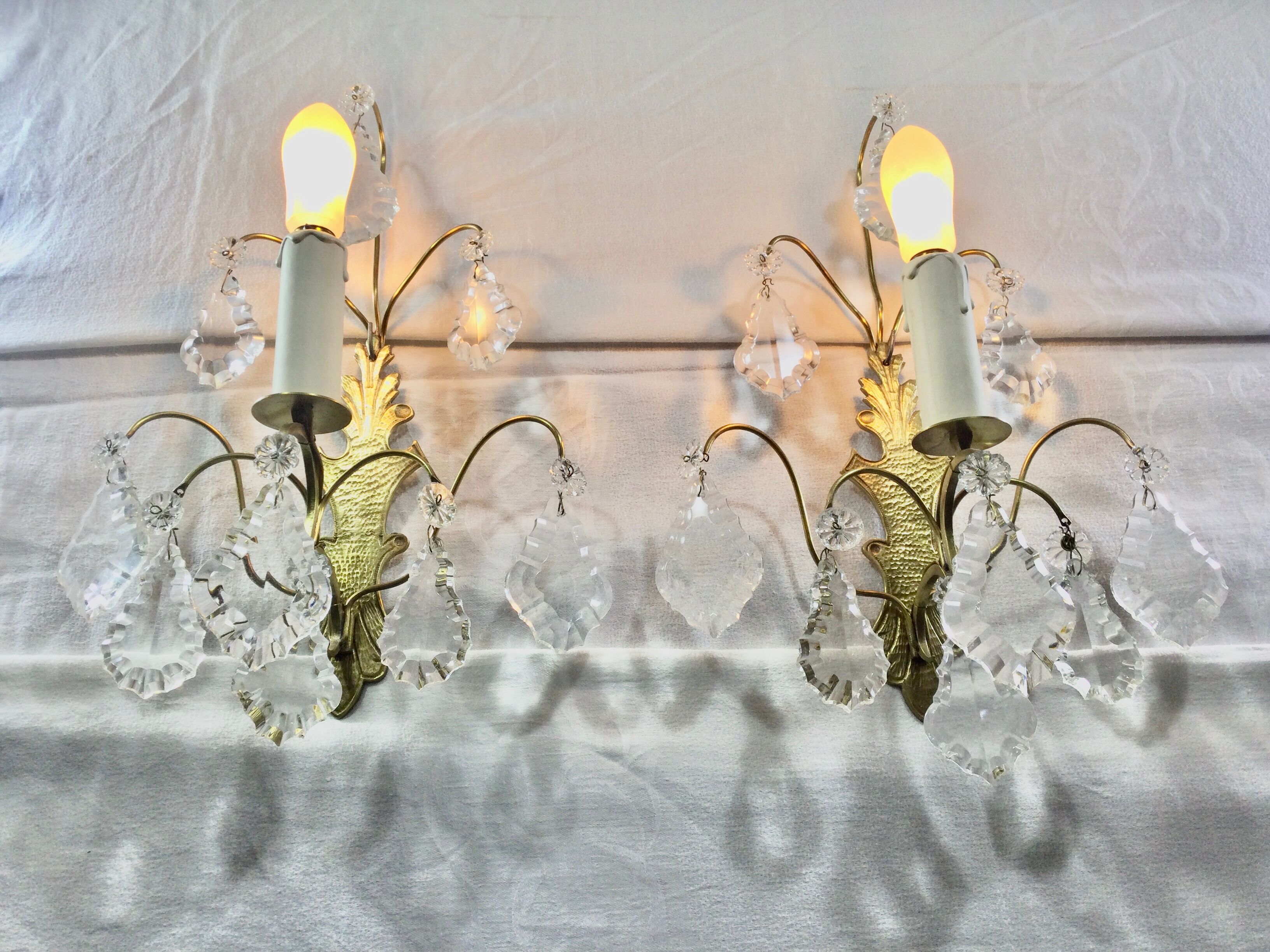 Pair of Wall Lamp Bronze And Crystal 1 Light