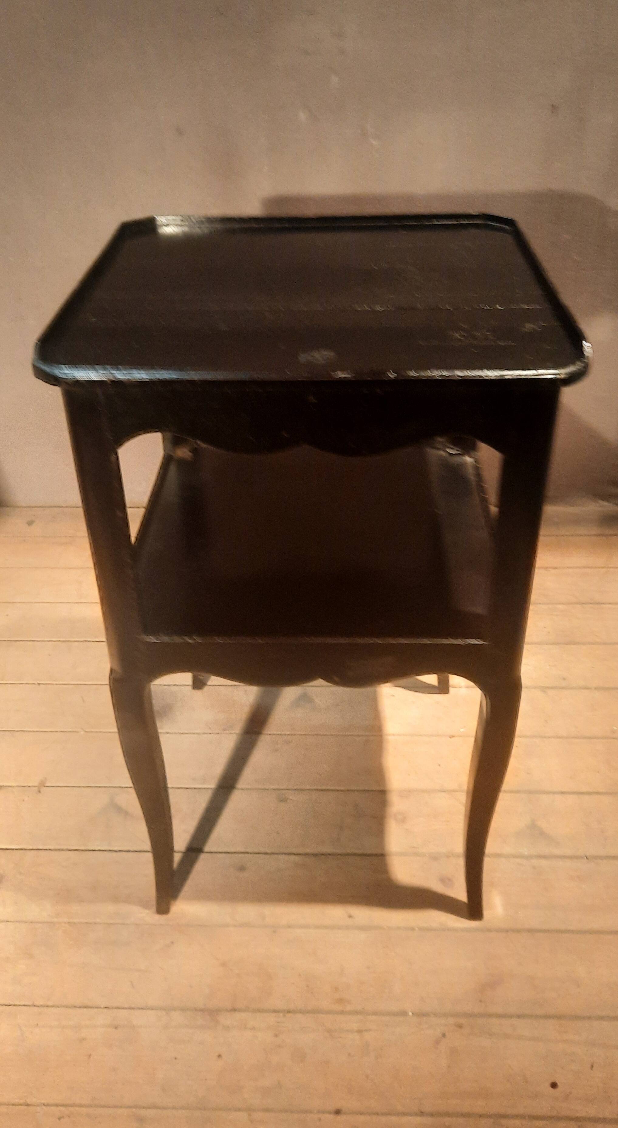 Black bedside table with two shelves, Louis XV style