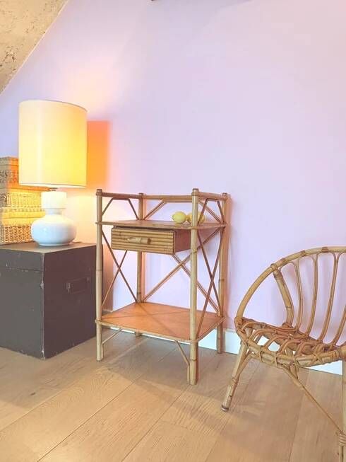 Vintage rattan bedside table "Balthazar"
