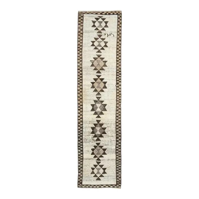 1970s Vintage Turkish Oushak Diamond Wool Runner 83x343