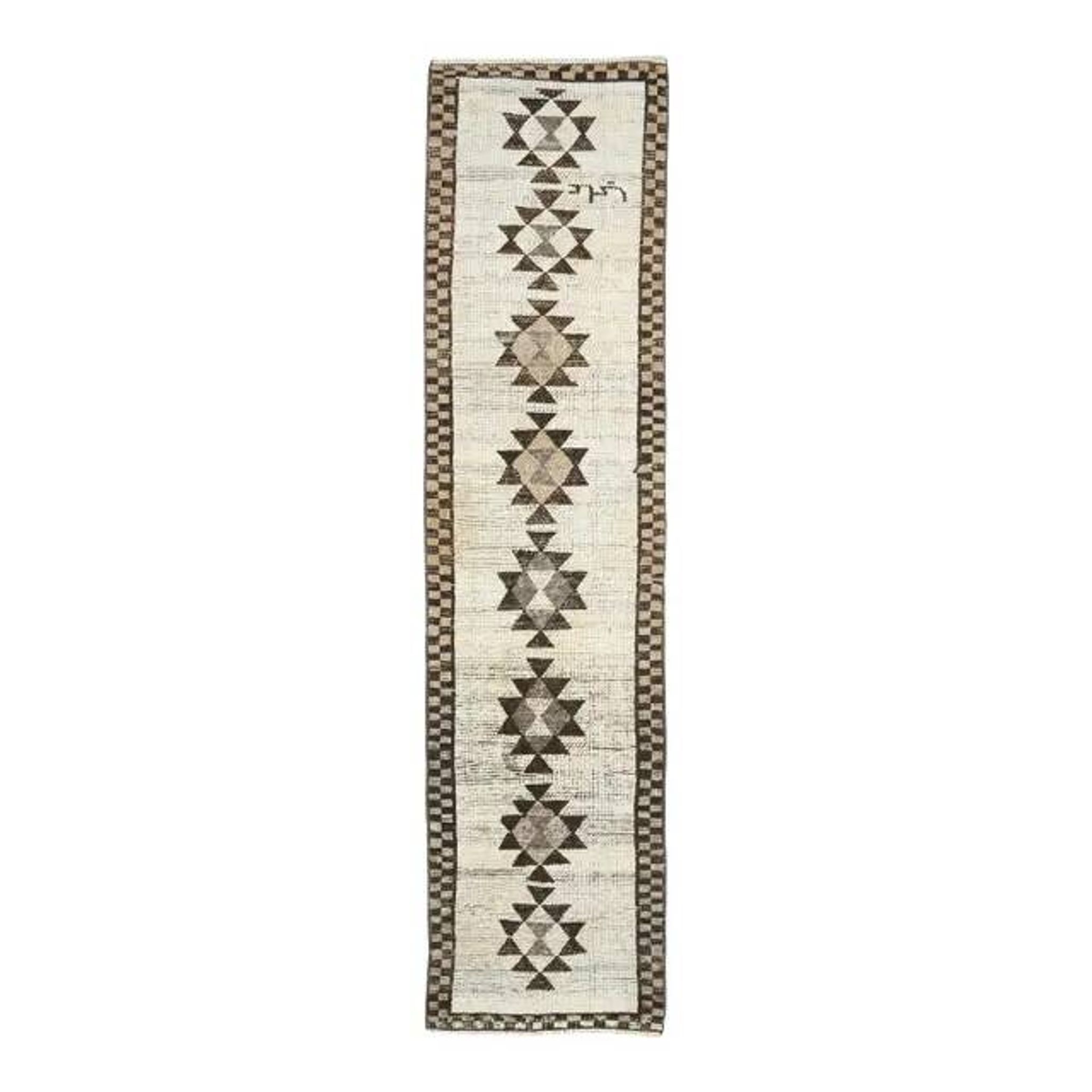 1970s Vintage Turkish Oushak Diamond Wool Runner 83x343