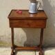 Bolster or end table with drawer, patina