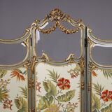 Louis XV style screen with three sheets in molded wood and embroidered fabrics