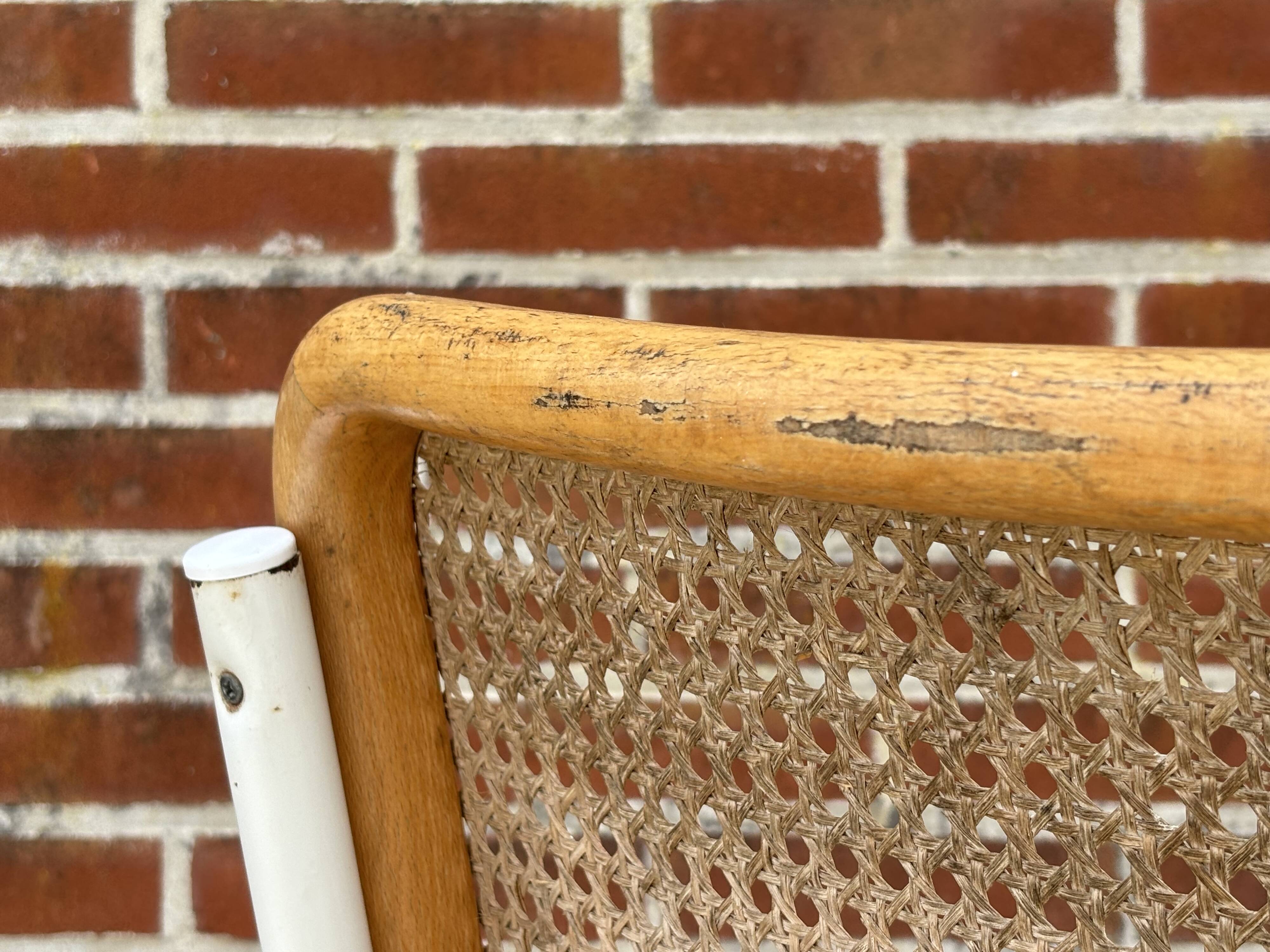 Cesca chair b32 model in white and wood by Marcel Breuer