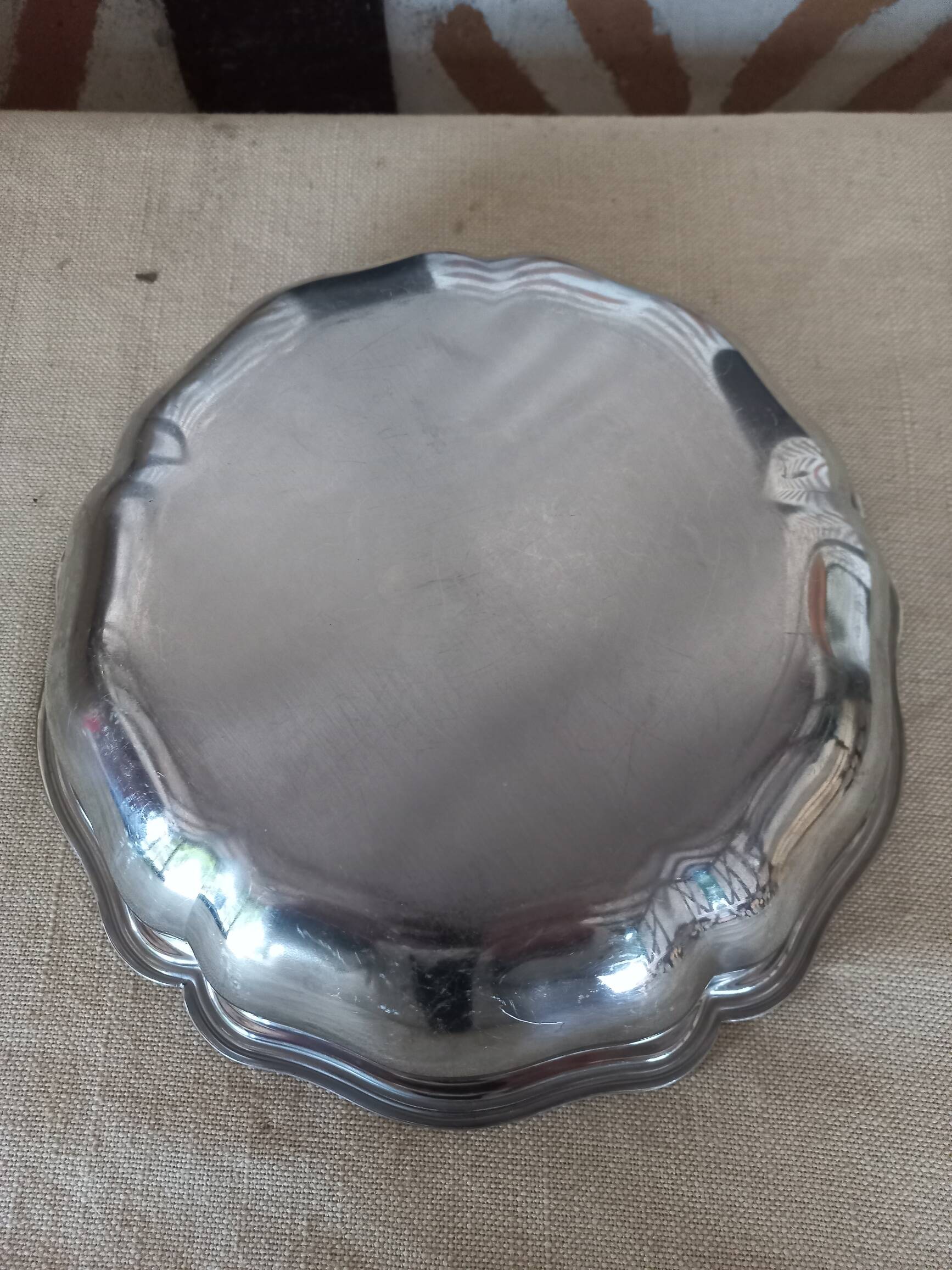 Round stainless steel dish 1970