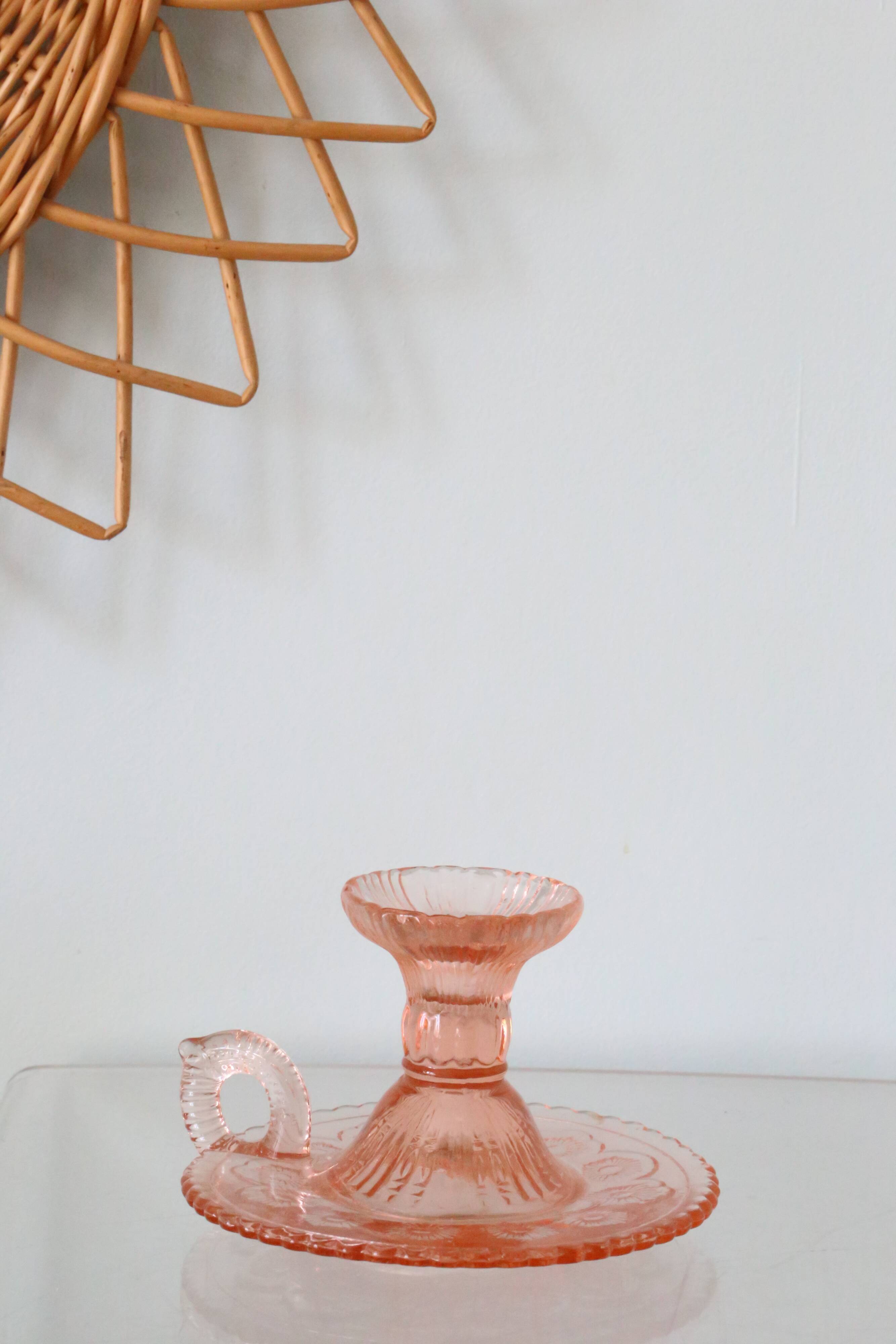 Cellar rat candle holder, pink glass