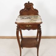 Pedestal table, old bedside table, Louis XV style, in wood and marble