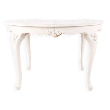 Antique round dining table with extension - Neo Rococo style - white painted with decorative details - 1920s