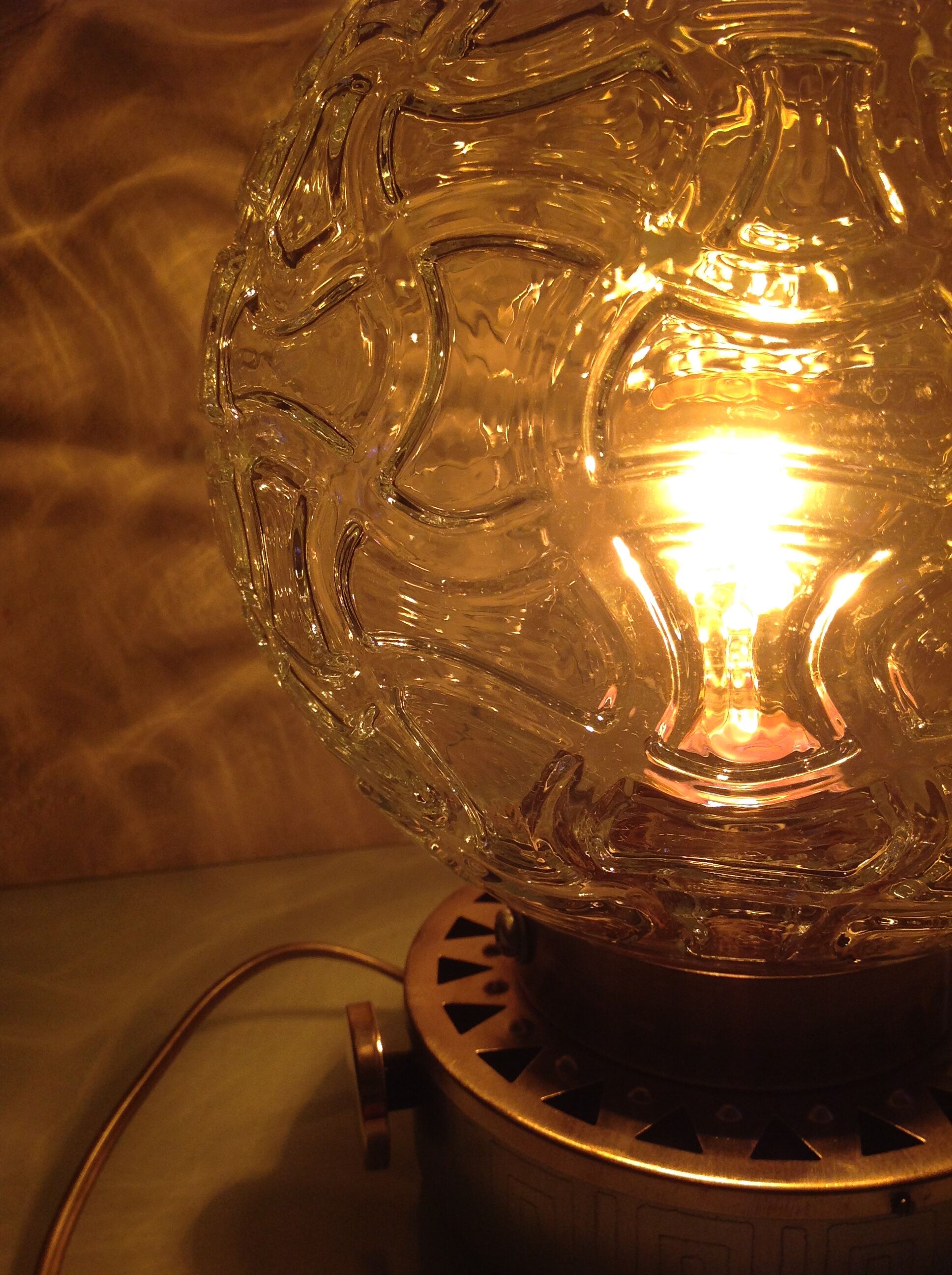 Structured glass globe lamp and metal-brass/ vintage 60s and 70s base