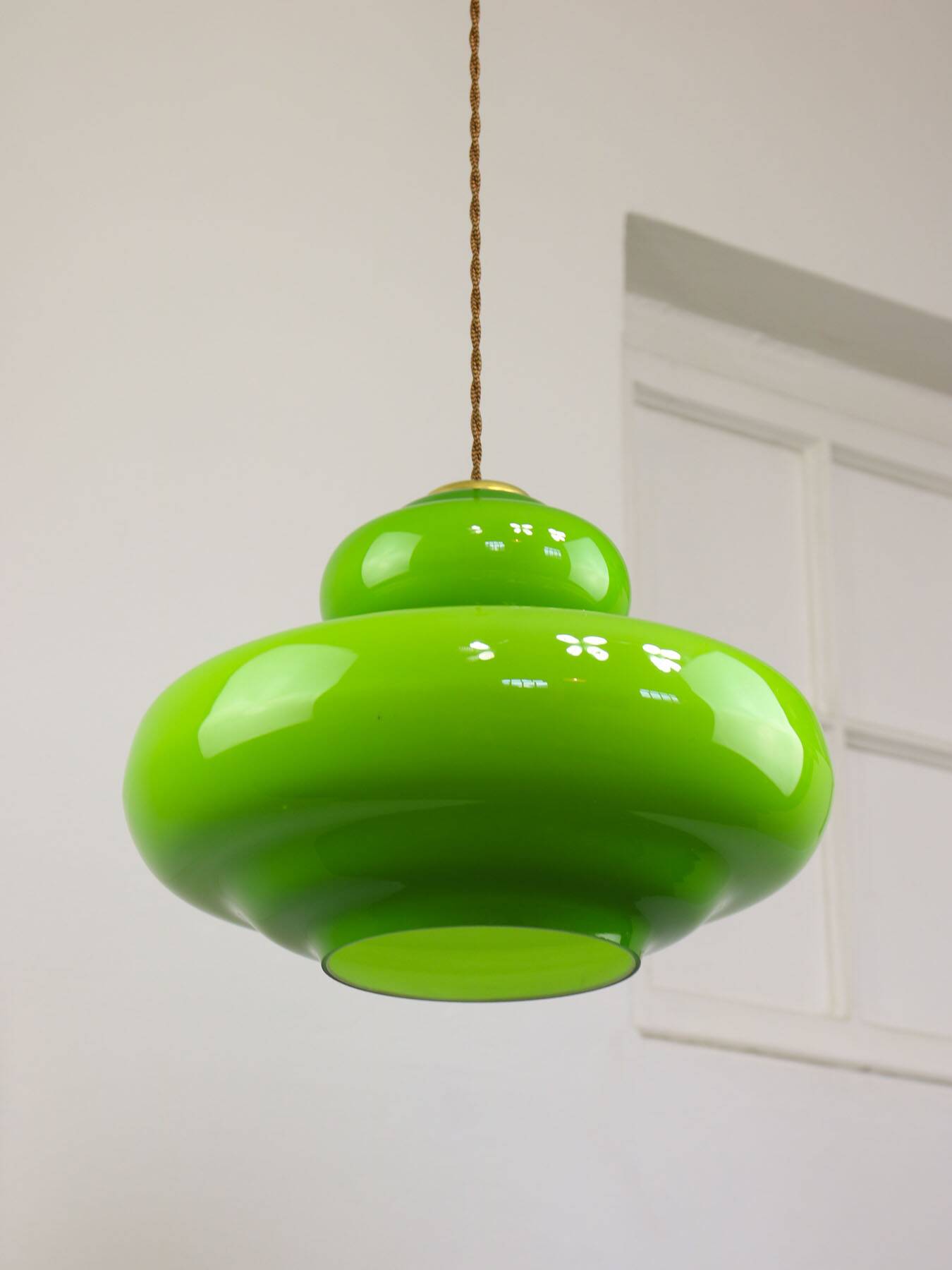 Mid-Century Italian Green Glass and Brass Pendant Lamp