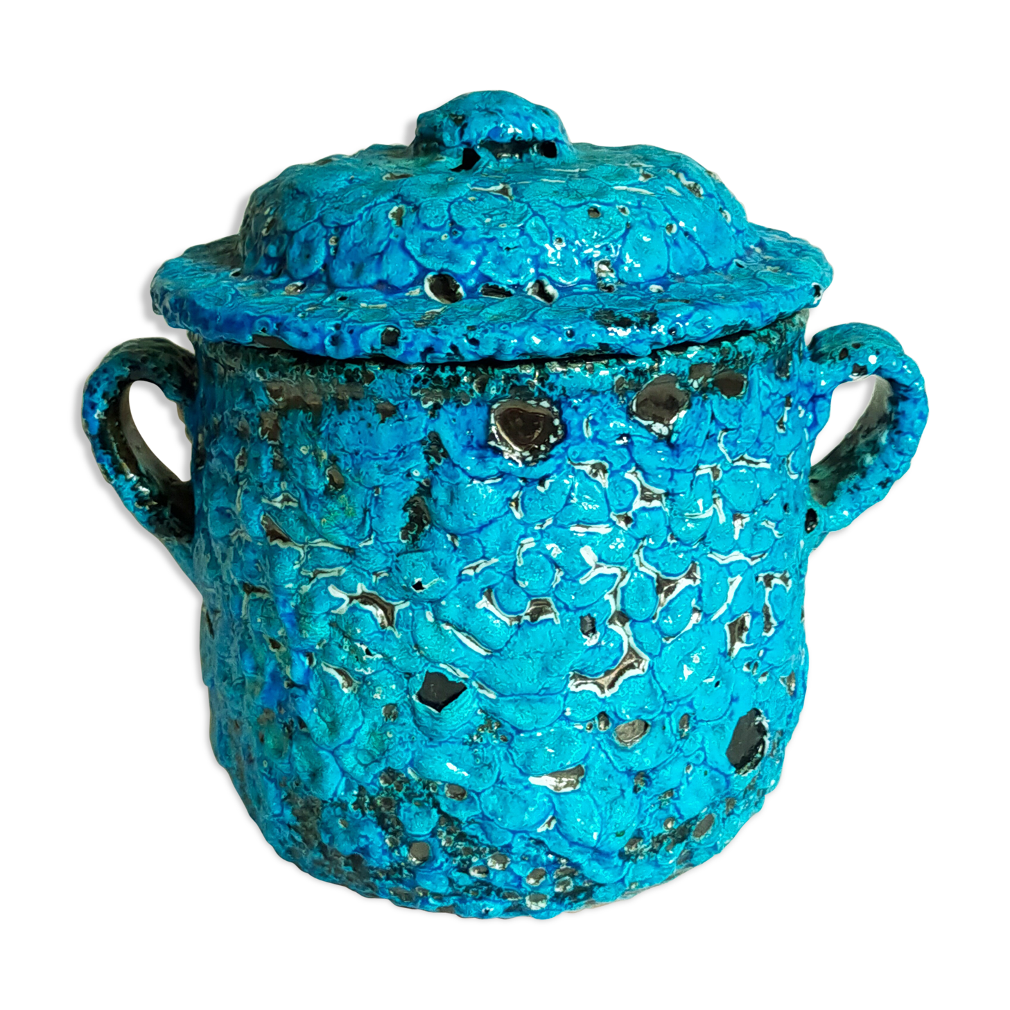 Covered ceramic pot fat-lava foam glaciers, enamels le cyclope, annecy
