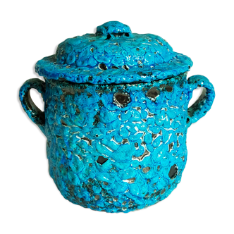 Covered ceramic pot fat-lava foam glaciers, enamels le cyclope, annecy