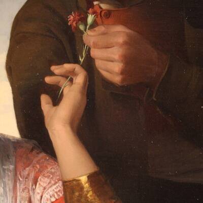 Great painting signed FB and dated 1853, the lovers