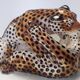 Hand Painted Ceramic Pair of Fighting Jaguars by Giovanni Ronzan, Italy