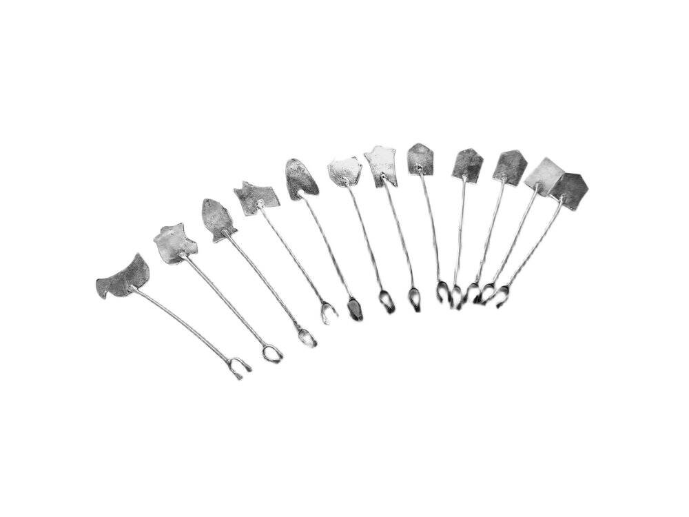 Art Deco silver herring forks, Greece, 1960s, set of 12