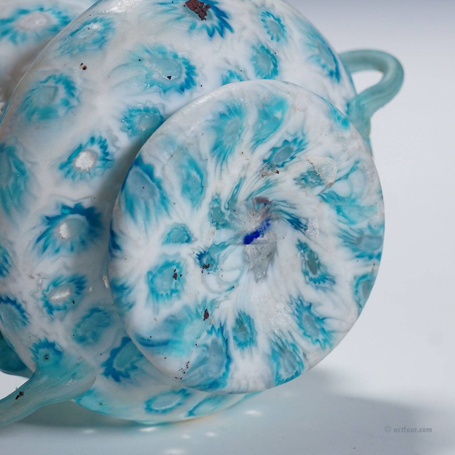 Antique millefiori bowl with handles, Fratelli Toso Murano ca. 1920s