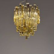 Venetian chandelier in colourless and gold Murano glass, Venini Triedi model, circa 1960.