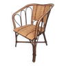 Bistro-type armchair in woven rattan and red edging